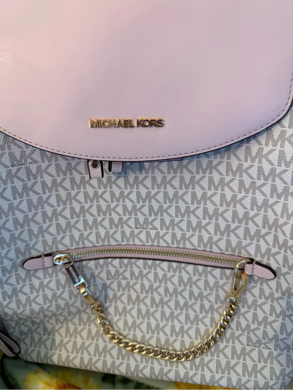 Michael Kors Light Pink MK Logo Backpack with Gold Chain Detail